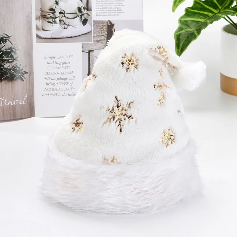 Soft White Xmas Hat Plush Santa Hat Men Women Universal Size Christmas Decors