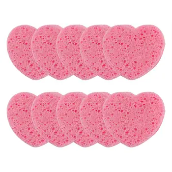 메이크업 제거 스폰지 하트 모양 셀룰로오스 스폰지, 면, 얼굴 세척, 화장품 클렌징 퍼프, V0R4, 10 개/세트