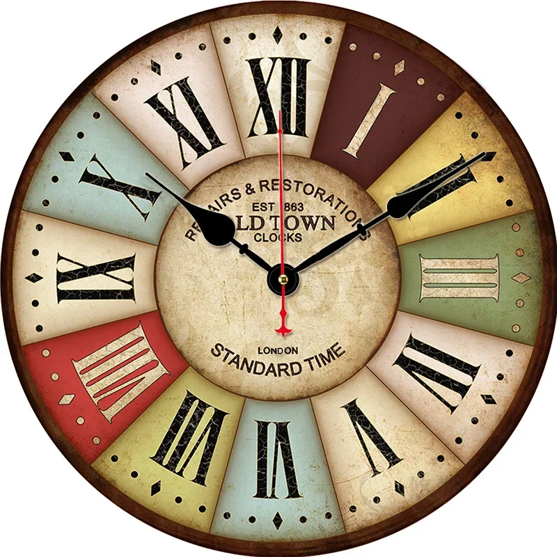 Retro Style Wall Clock Round Silent Clocks Wall Mounted Carfts Art Decor For Home Bedroom Living Room Office Decoration