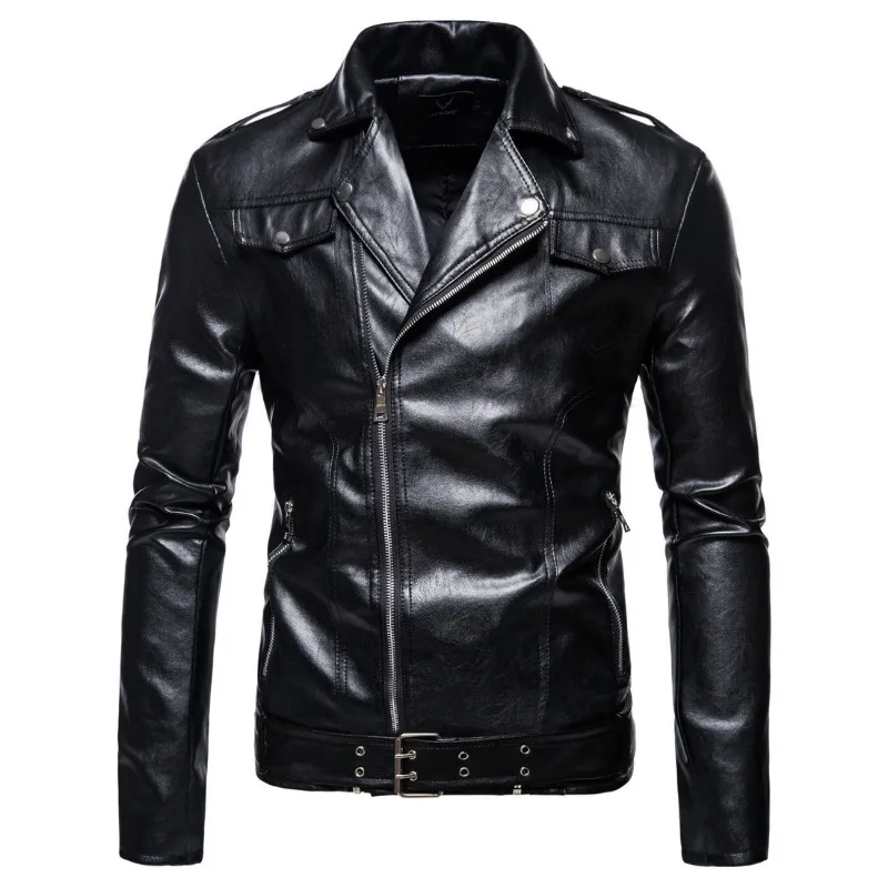 

2023 New Loose Large Size Men Lapel Motorcycle Leather Jacket Men Solid Color PU Leather Outcoat Casual Versatile Outerwear