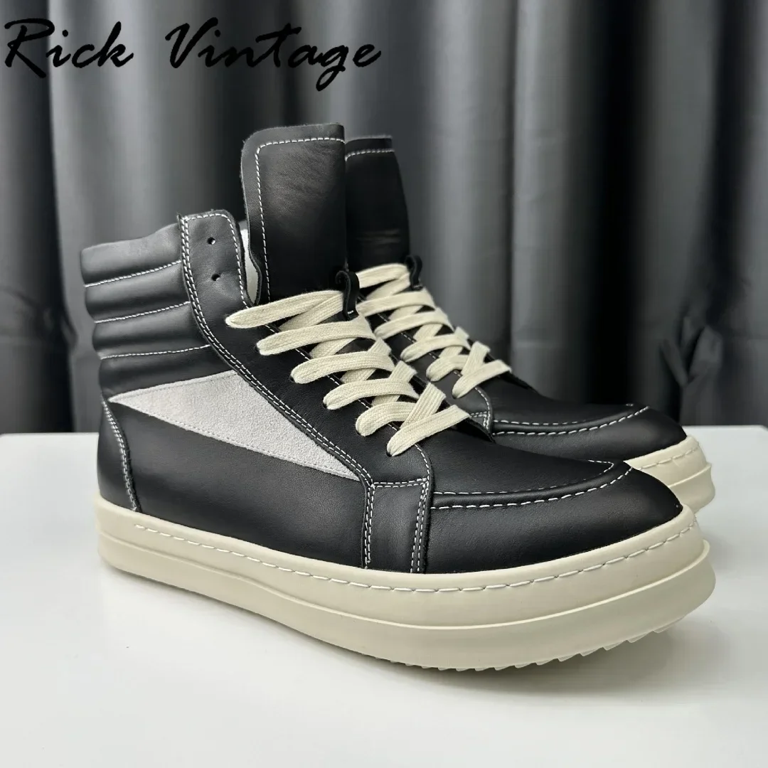 Rick Vintage Natural Wool Winter Warm Sneakers High Top Casual Shoes for Men Platform Flat Leather Wool Boots Man Luxury