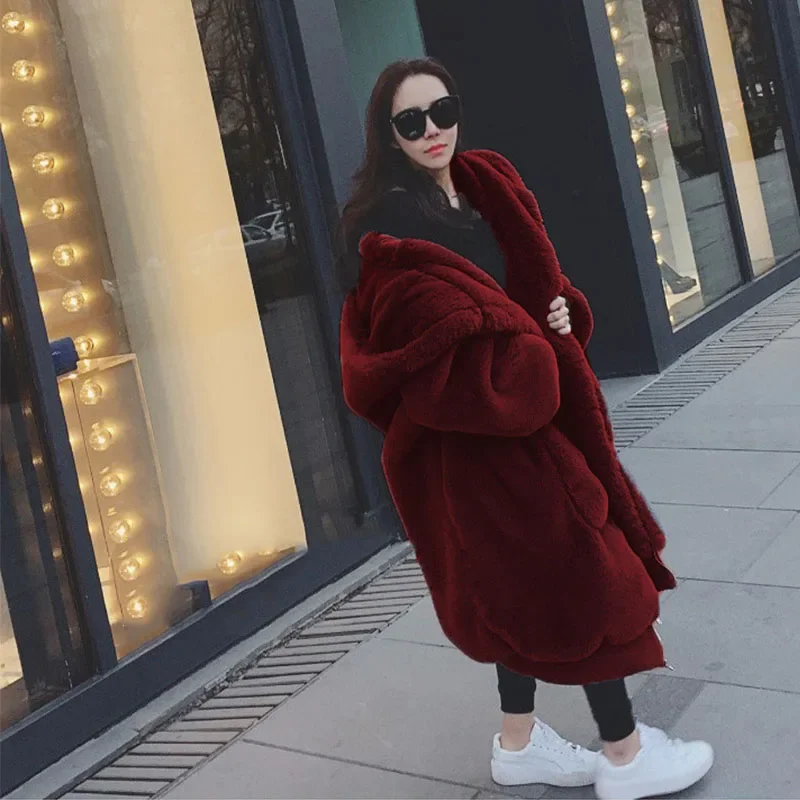 

2024 New Hooded Oversized Jacket Winter Fur Coat Women Parka Long Warm Faux s Loose E149