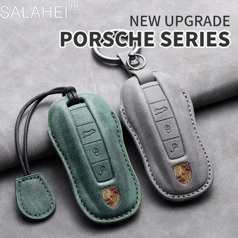 

Leather Car Key Cover Case Shell Fob For Porsche Panamera Carman Macann Bobst Cayenne 911 981 991 970 996 Keychain Accessories