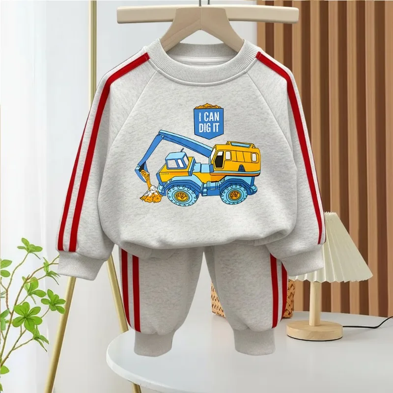 2026 Spring Boys Side Stripe Long Pant Sets Kids Casual Sweatshirts Sets Children O Neck Hoodies Trousers Two Piece Tracksuits