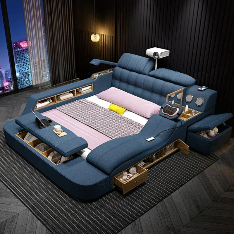 

Роскошная двуспальная кровать высокого класса, кровать для хранения, многофункциональная кровать из искусственной кожи, мебель для спальни