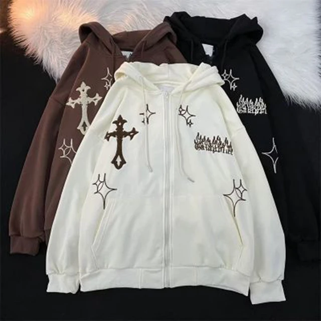 Y2K Full Zip Hoodies Retro Embroidered Hip Hop Graphic Print Hooded  Sweatshirts Streetwear Harajuku Goth Winter Men Jackets Coat - AliExpress