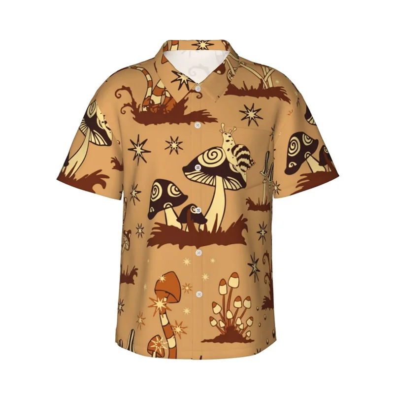 Camisa hawaiana divertida para hombre, con estampado de hojas de ginkgo y hongos, de manga corta, con botones, para playa, ropa informal de calle para niños y mujeres