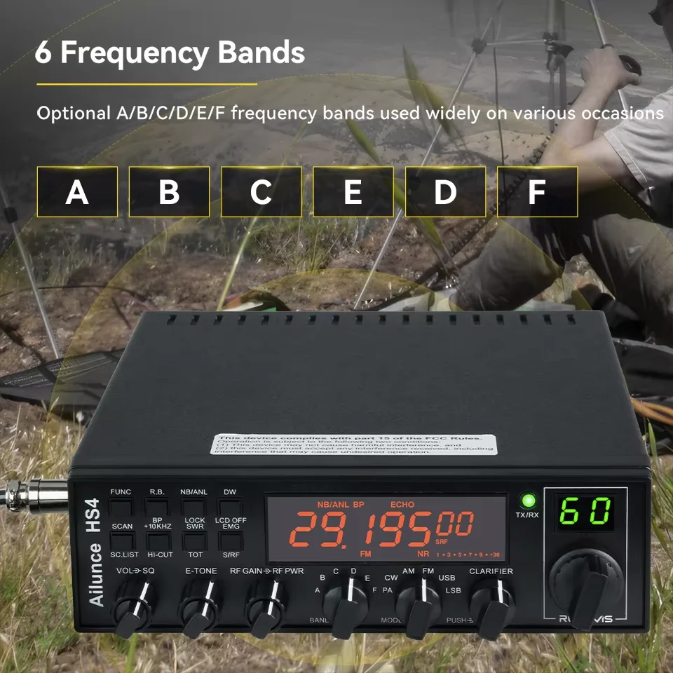 Retevis HS4 10 Meter Ham Radio Long Range Mobile Radio Multi-Mode Switch Dual Watch 6 Frequency Bands Mobile Transceiver 6