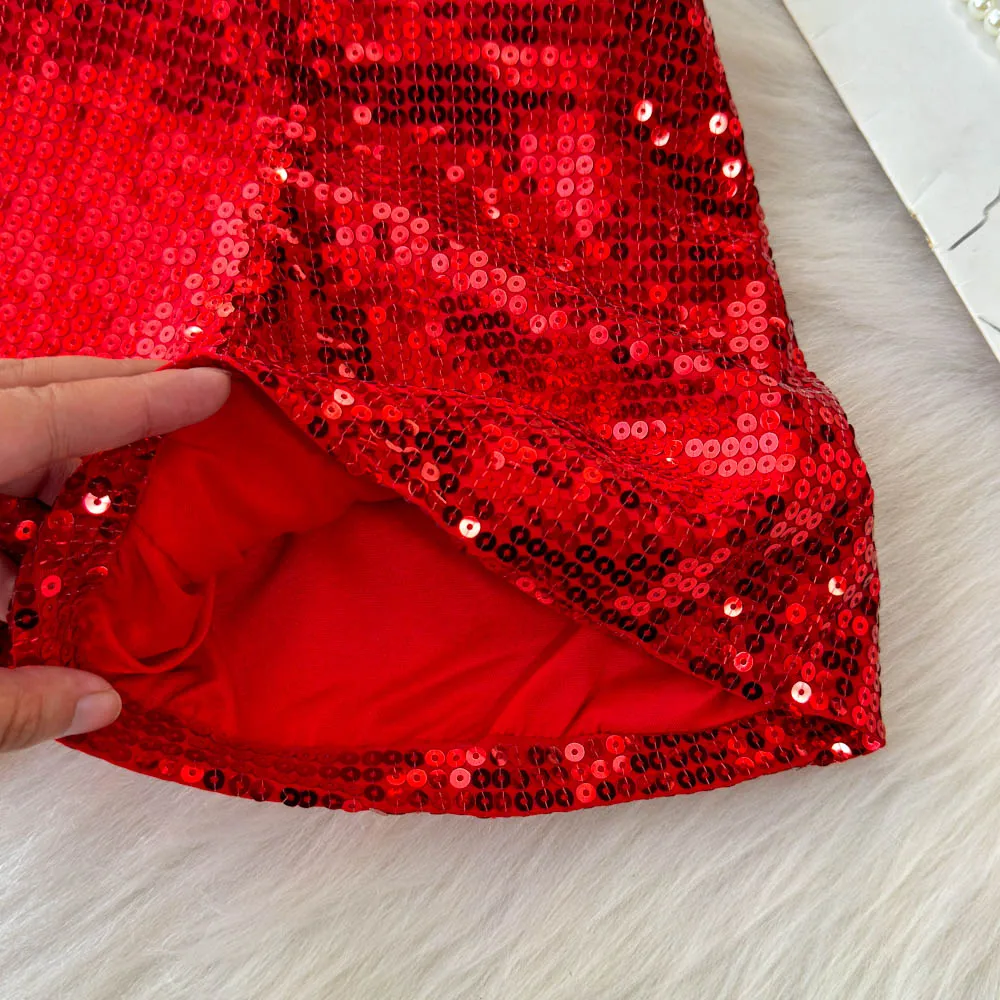 Basics Vintage High Waist Chic Glitter Sequin Short Pants Hotsweet Fashion Streetwear Club High Street Women Casual Clothing