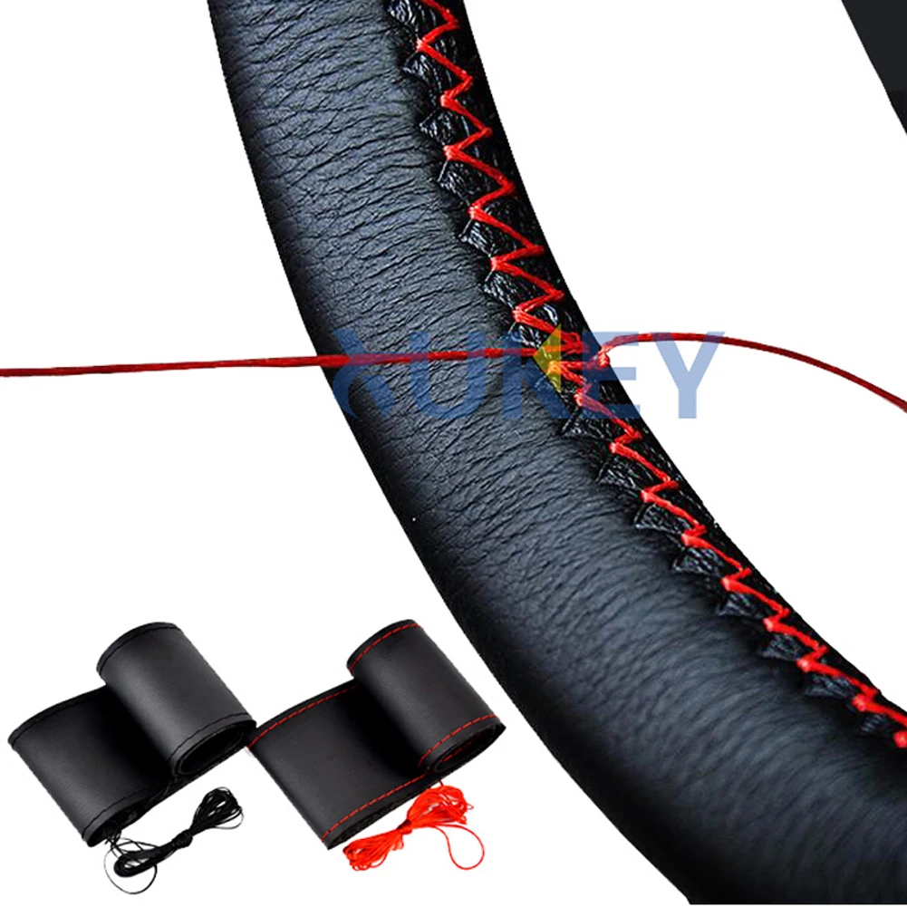 Premium Blue Leather Steering Wheel Cover - Universal Fit, 38cm