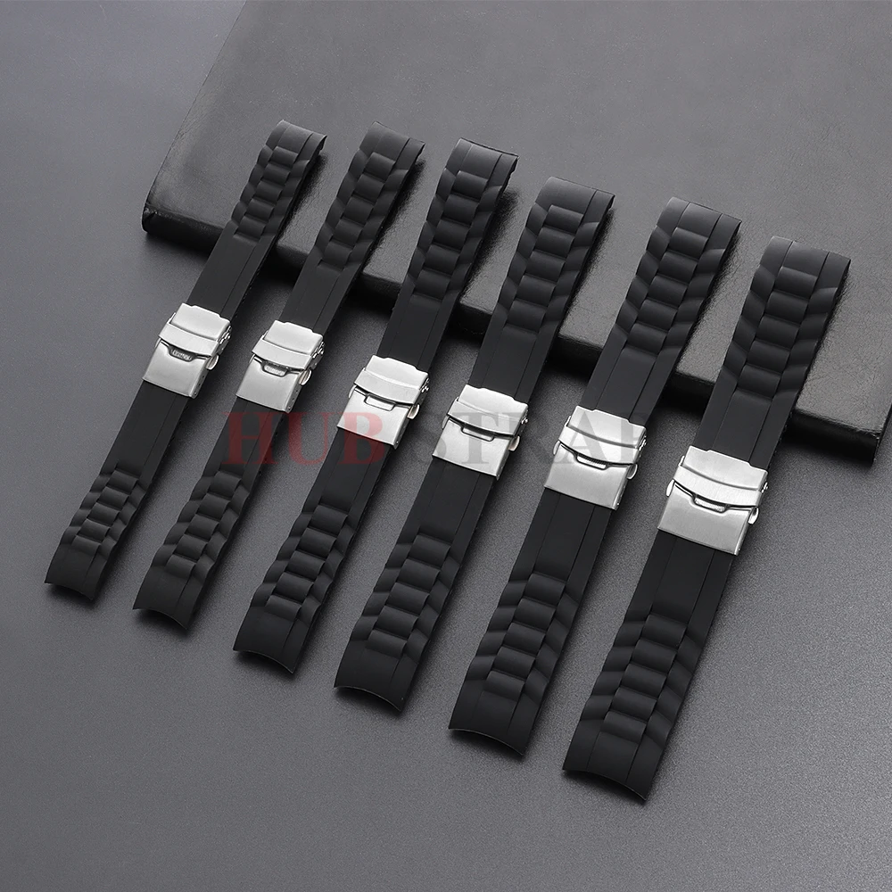 Curved End Silicone Sport Watch Strap with Folding Buckle - Multi-Size Options