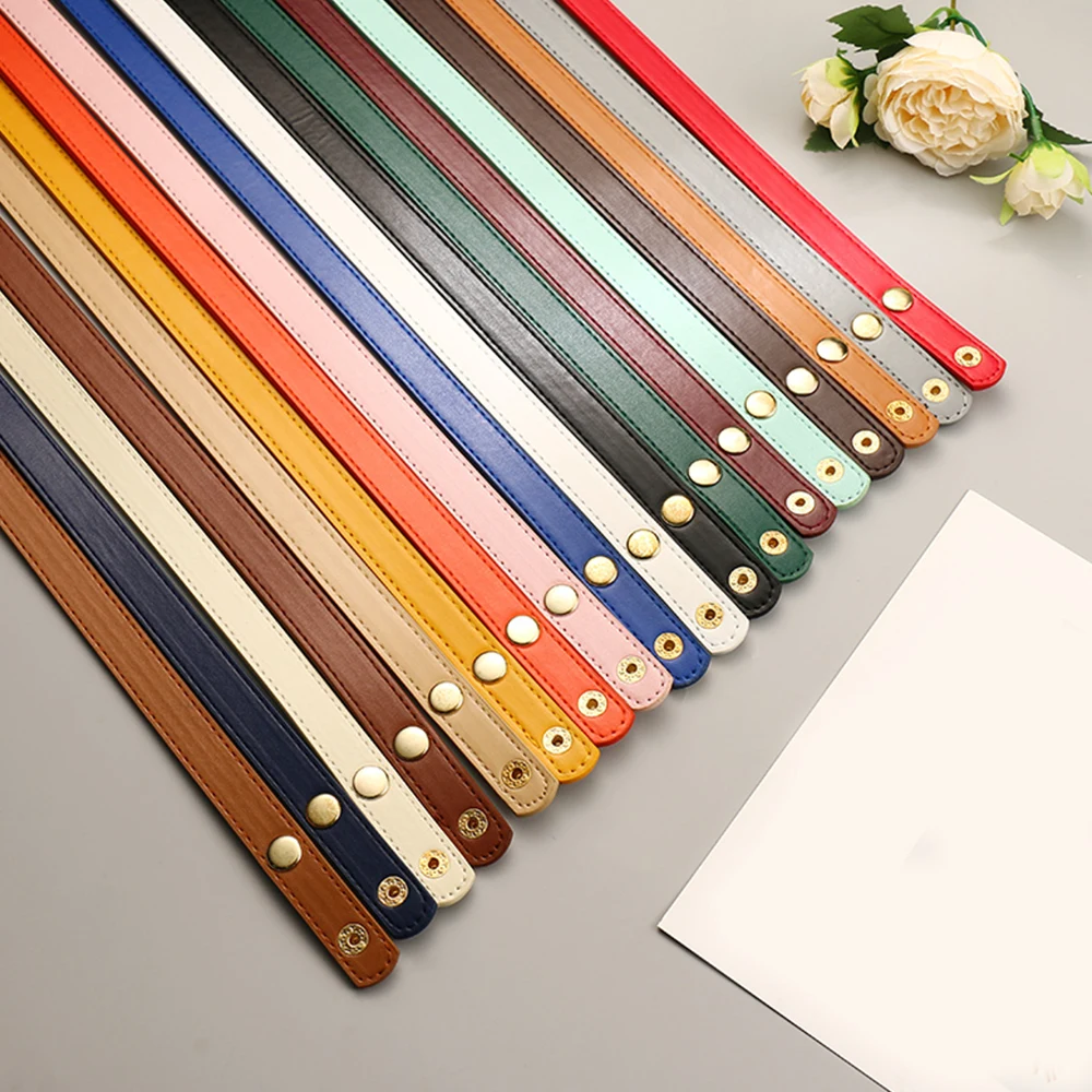 

New 60cm Shoulder Bag Strap PU Leather Bag Handles Gold Snap Replacement Purse Handle For Handbag Belts Strap Bag Accessories