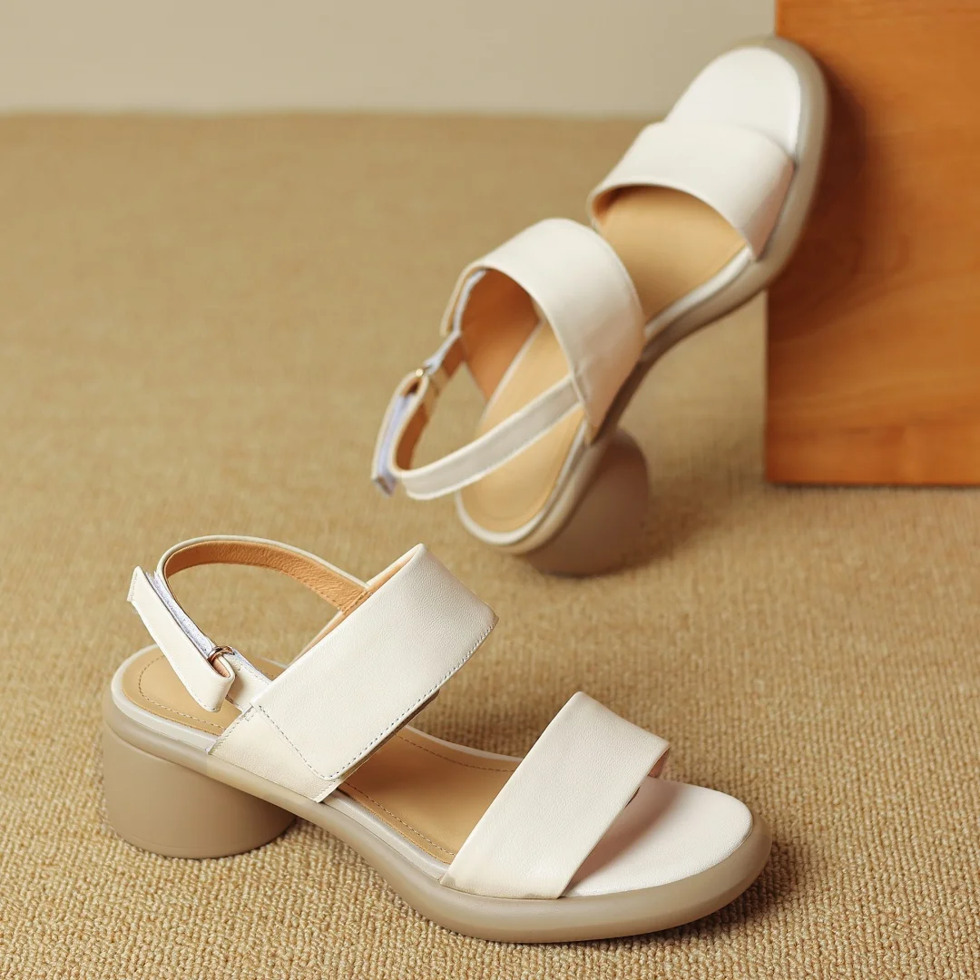 Women's genuine leather slingback slip-on hook&loop chunky heel platform sandals open toe female OL style casual sandals shoes