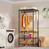 H4 Mini Portable Closet, 4 Tiers Freestanding Clothing Garment Rack for Small Space, Metal Clothes Wardrobe System for 6