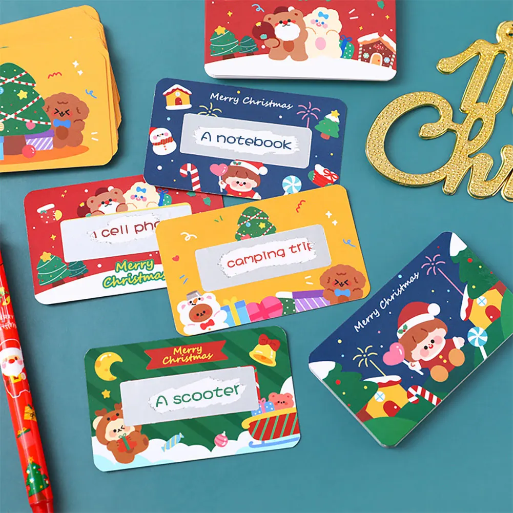 20Pcs Christmas Reward Scratch Card Film Coated Stickers Scratch Off Labels Xmas Stickers DIY Children's Redemption Vouchers