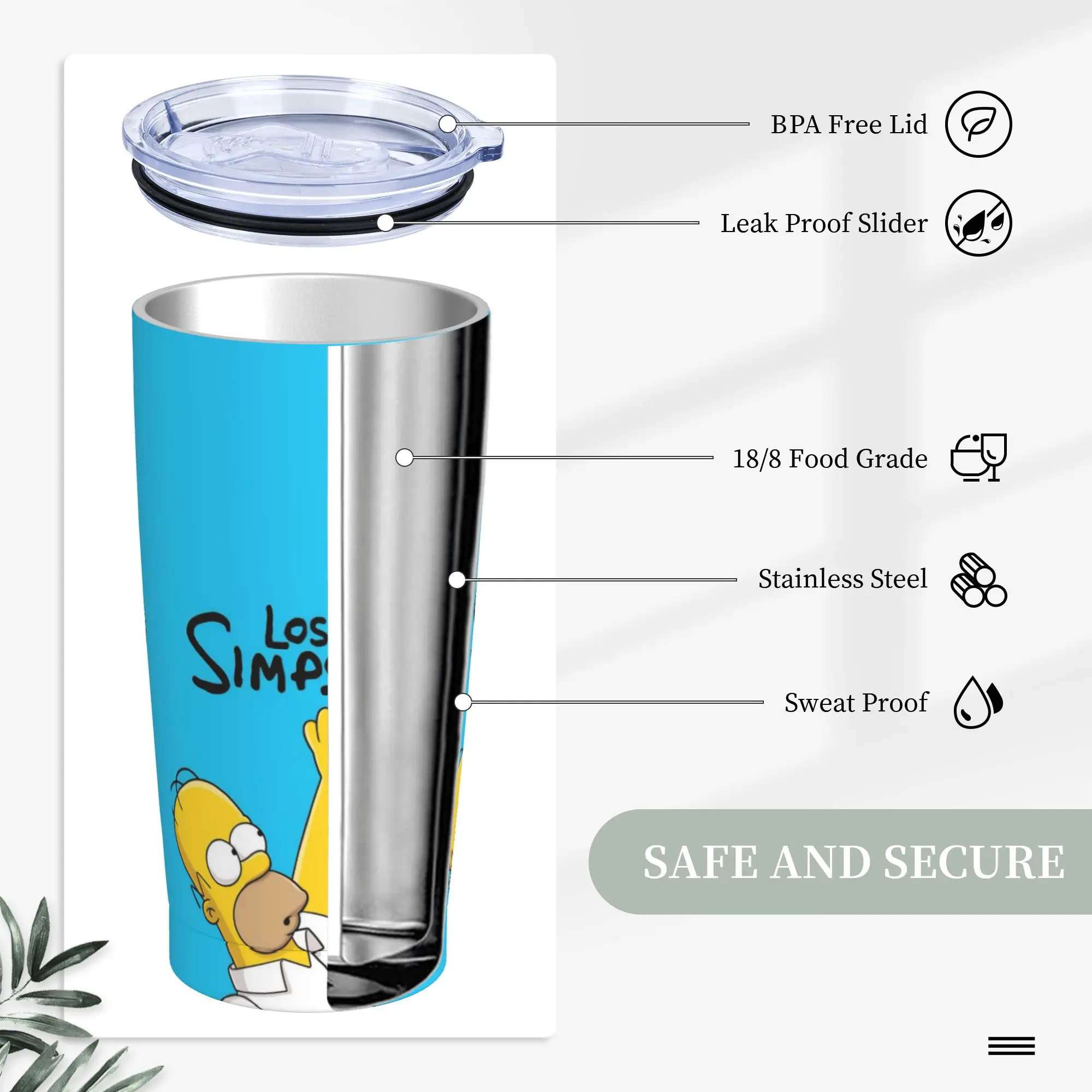 Stainless Steel Tumbler with The Simpsons Cartoon Design - Versatile Hot & Cold Beverage Cup