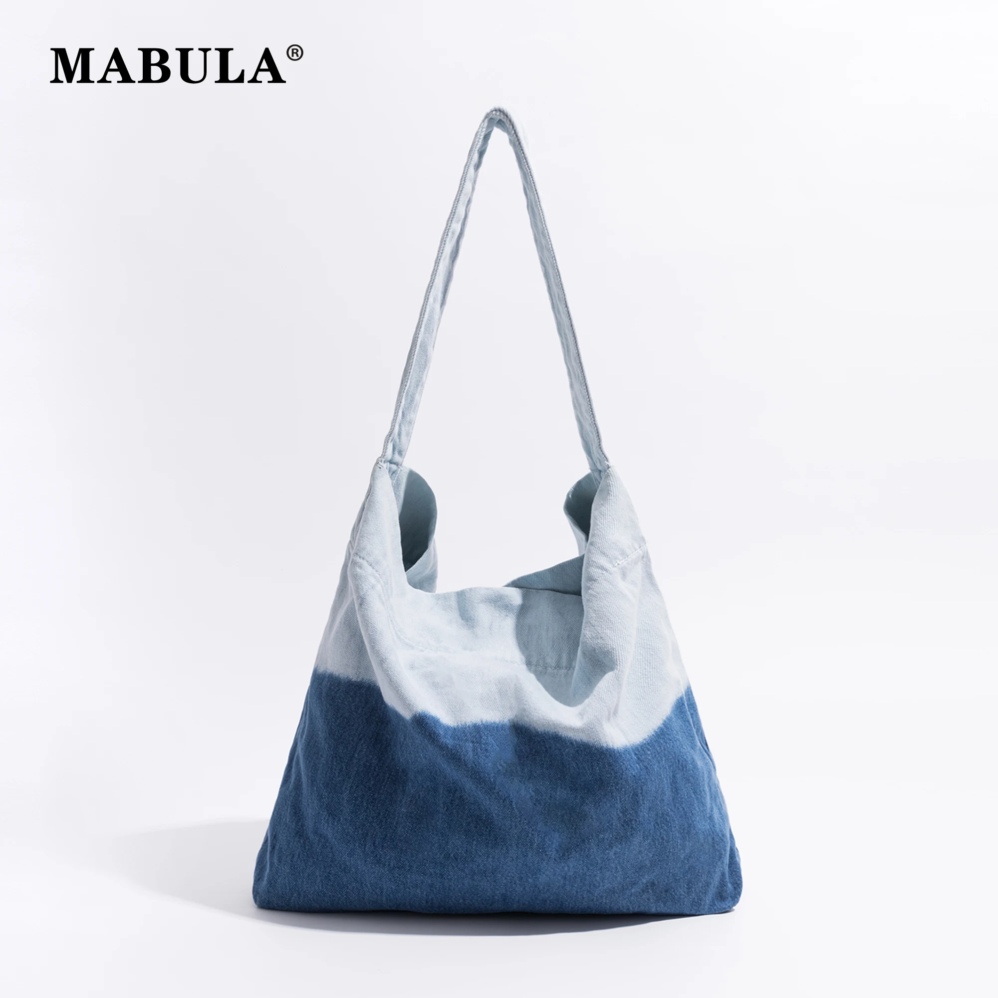 

MABULA Eco Denim Tote Shopper Bag Fashion Designer Big Capacity Sling Handbag Casual Shoulder Hobo Purse for Daily