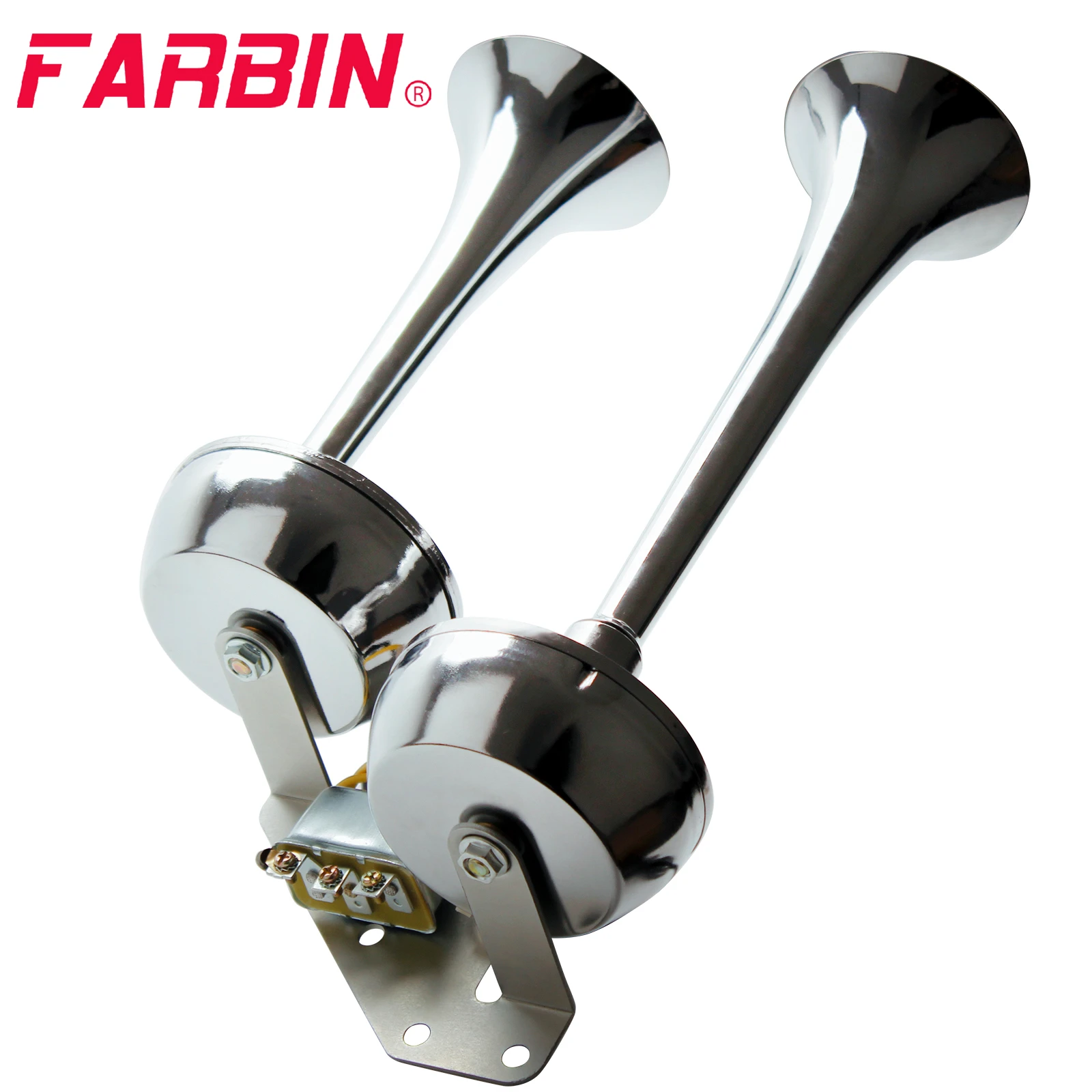 FARBIN 12V Super Loud Marine Boat Metal Dual Trumpet Electric Horn For