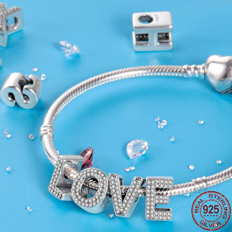 Original Bracelets Charms Plata De Ley 925 Silver 26 Alphabet Letters Charms Beads for Womens Fine DIY Birthday Jewelry Gifts