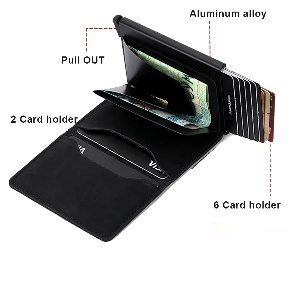 Leather Card Holder Men RFID Blocking Aluminum Metal Slim Wallet Money Bag Credit Card Holder Thin Case Small Male Purses