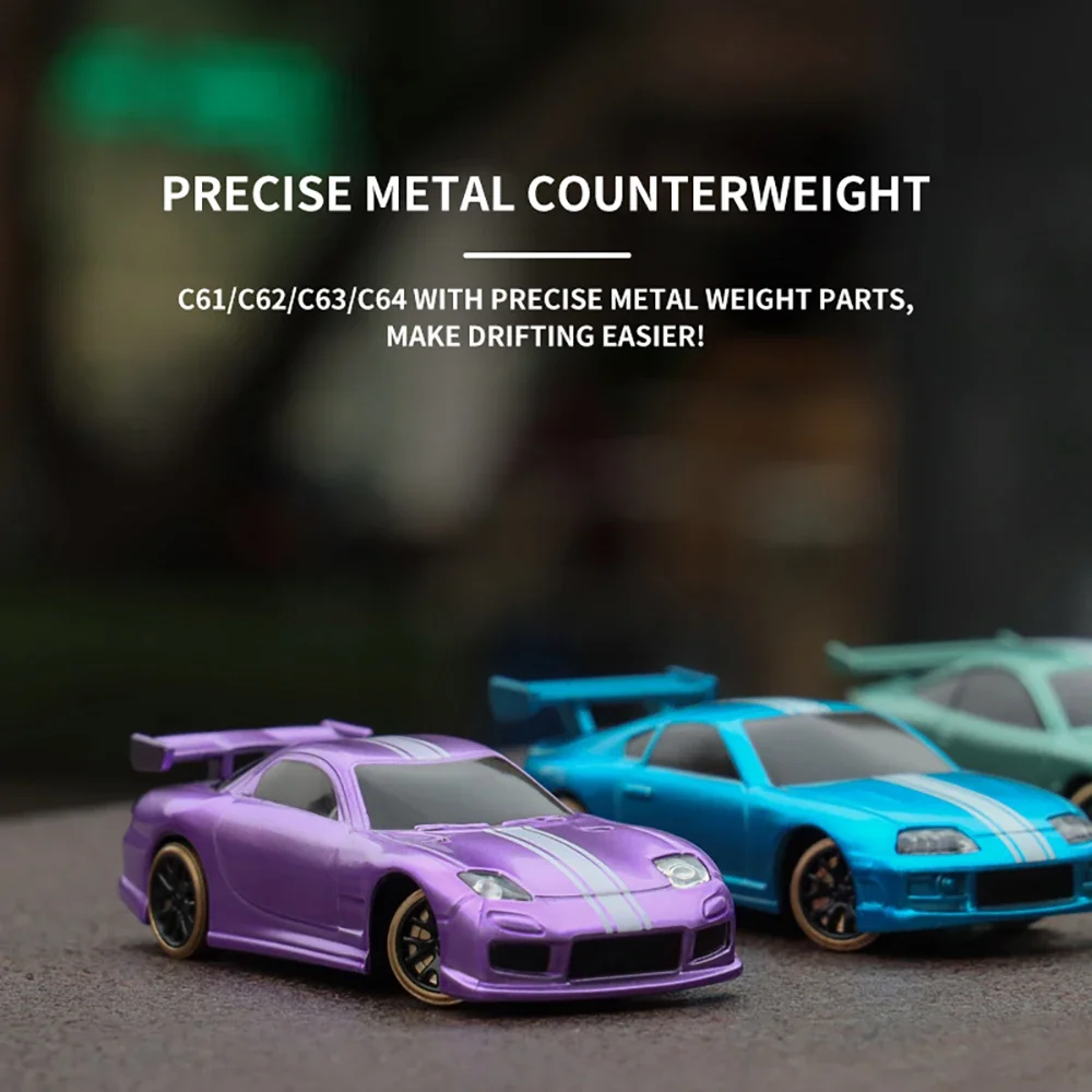 TURBO RACING 드리프트 RC 자동차, 자이로 라디오, 완전 비례 원격 제어 완구, 어린이 및 성인용 RTR 키트, 1:76 C61 C62 C63