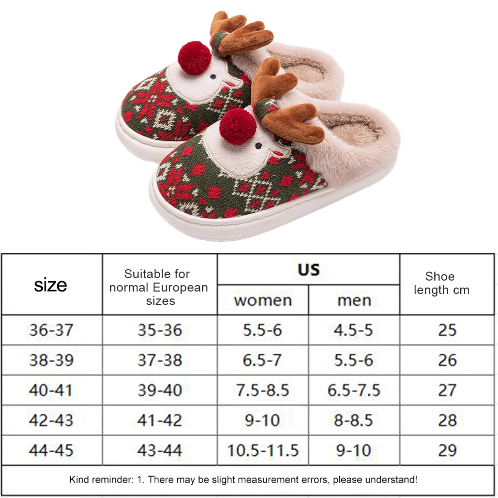 Plush Slippers Christmas Elk Fluffy Home Comfortable Furry Reindeer Anti Slip Cartoon