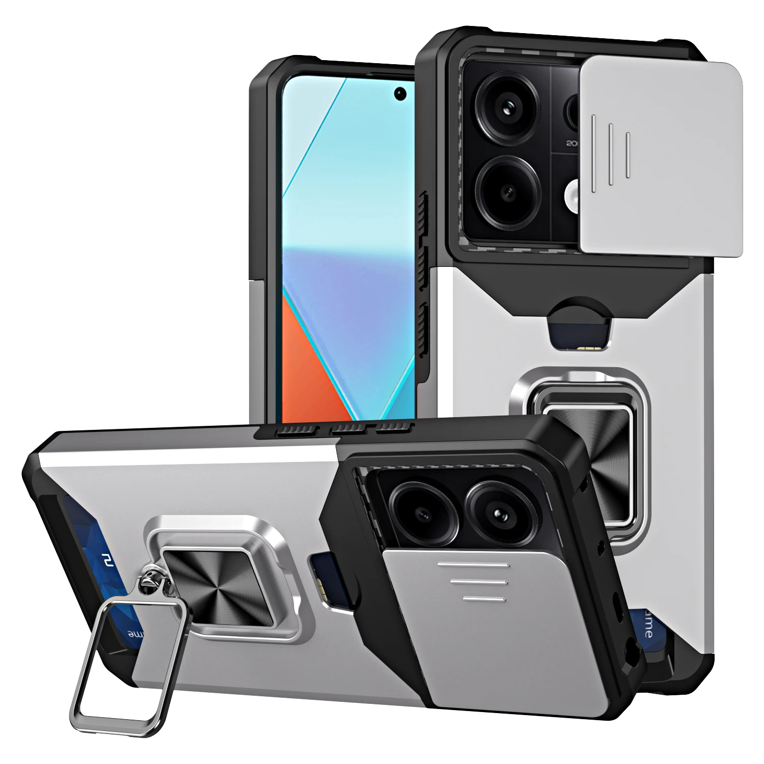 Case For Redmi Note 13 12 11 Pro Plus X5 X6 M6 Pro Heavy Duty Protection With Sliding Camera Cover And Card Clip Cover_voghion.com