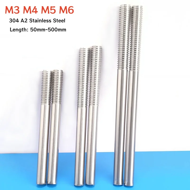 5~20 יחידות מוט חוט יחיד מפלדת אל-חלד 304 A2 בקצה אחד M3 M4 M5 M6 ברגים ללא ראש מסמר שן מקל ראש יחיד ברזל