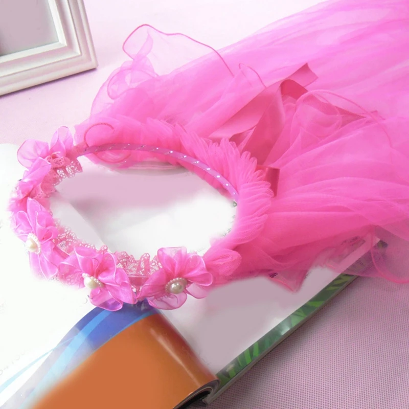 Bridal Veil Flower Girls Veil Headpieces with Pleated Flower Crown Wedding Ring Bearer Veil Long Tulle Bride Wedding Party Supplies