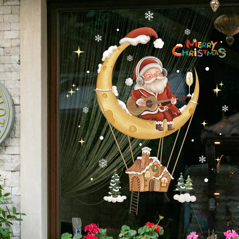 

Christmas Window Stickers Cartoon Santa Claus Xmas Tree Snowman Elk Noel Glass Wall Door Stickers Snowflake Merry Christmas 2023