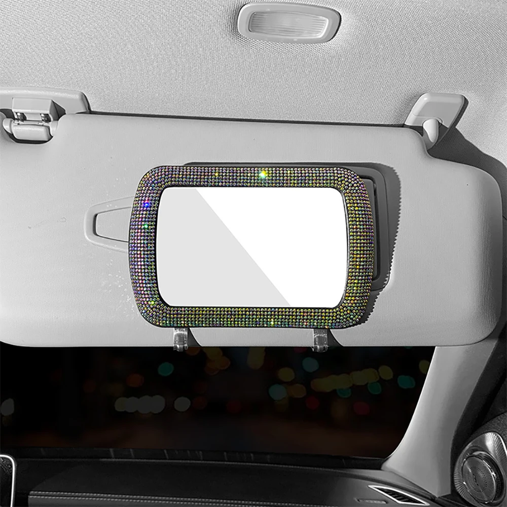 Rhinestone Car Visor Decoration Mirror Auto Women Makeup Mirror Auto Sunshade Rear View Cosmetic