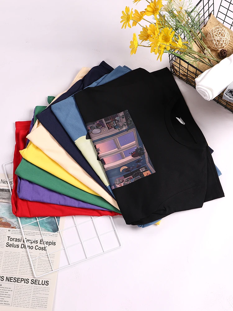 Van Gogh Works Sanskrit Printed Female Tops Breathable Casual T Shirts Fashion Summer Short Sleeve Women Crewneck Street Tshirt