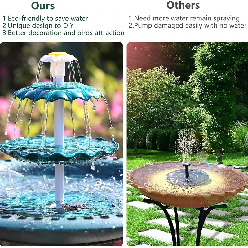 3 Tiered Bird Bath 3W Solar Pump DIY Solar Fountain Detachable Suitable for Bird Bath Garden Decoration solar fountain,water fountain,garden pond fountain