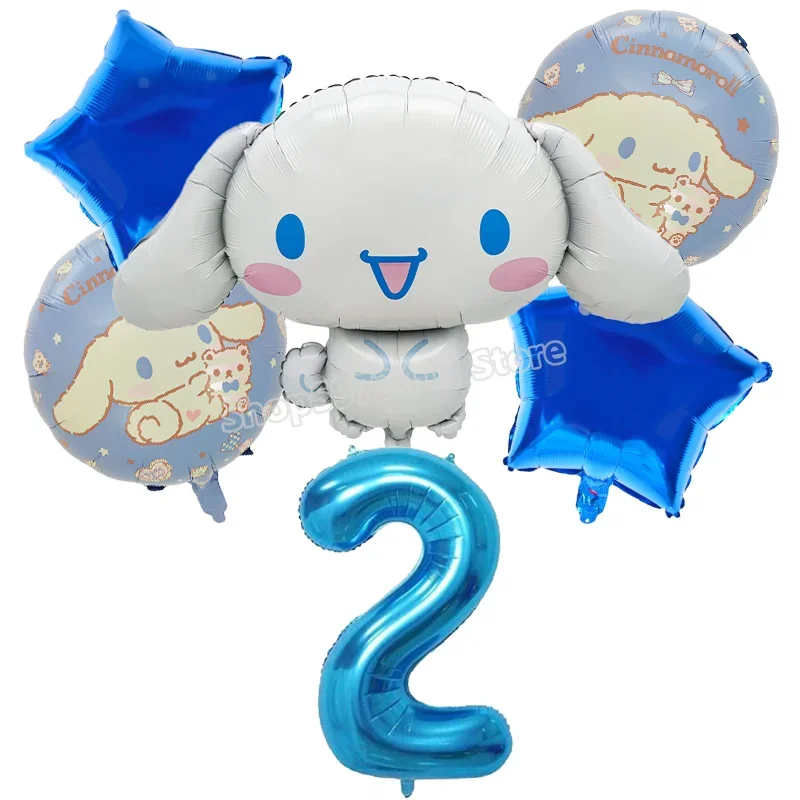 thumbnail image 1 of Decoración para fiesta de cumpleaños con diseño de Cinnamoroll, vajilla para fiesta de bienvenida al bebé, suministros para mesa, taza, mantel, número, globo, adorno para tarta, telón de fondo, 1 of 5