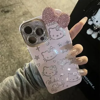 Rhinestone Imitation Feather Sanrio Hello Kitty Case for iPhone 17 16 13 12 11 15 Pro Max 16 14 Plus XS X 16E 17E Silicone Cover 1