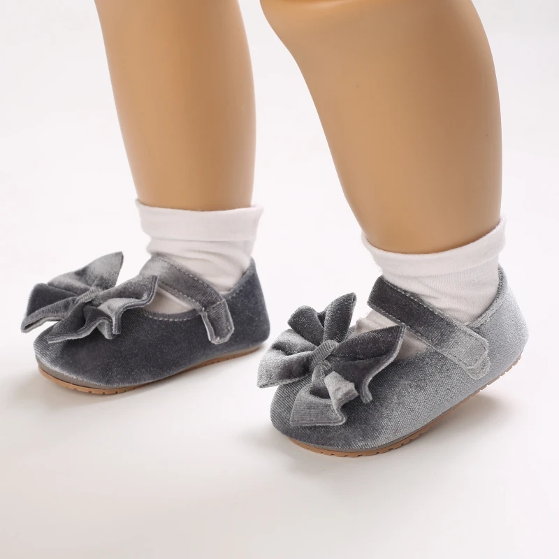 Newborn Flannelette Princess Bow Shoes - Soft Sole Toddler Flats