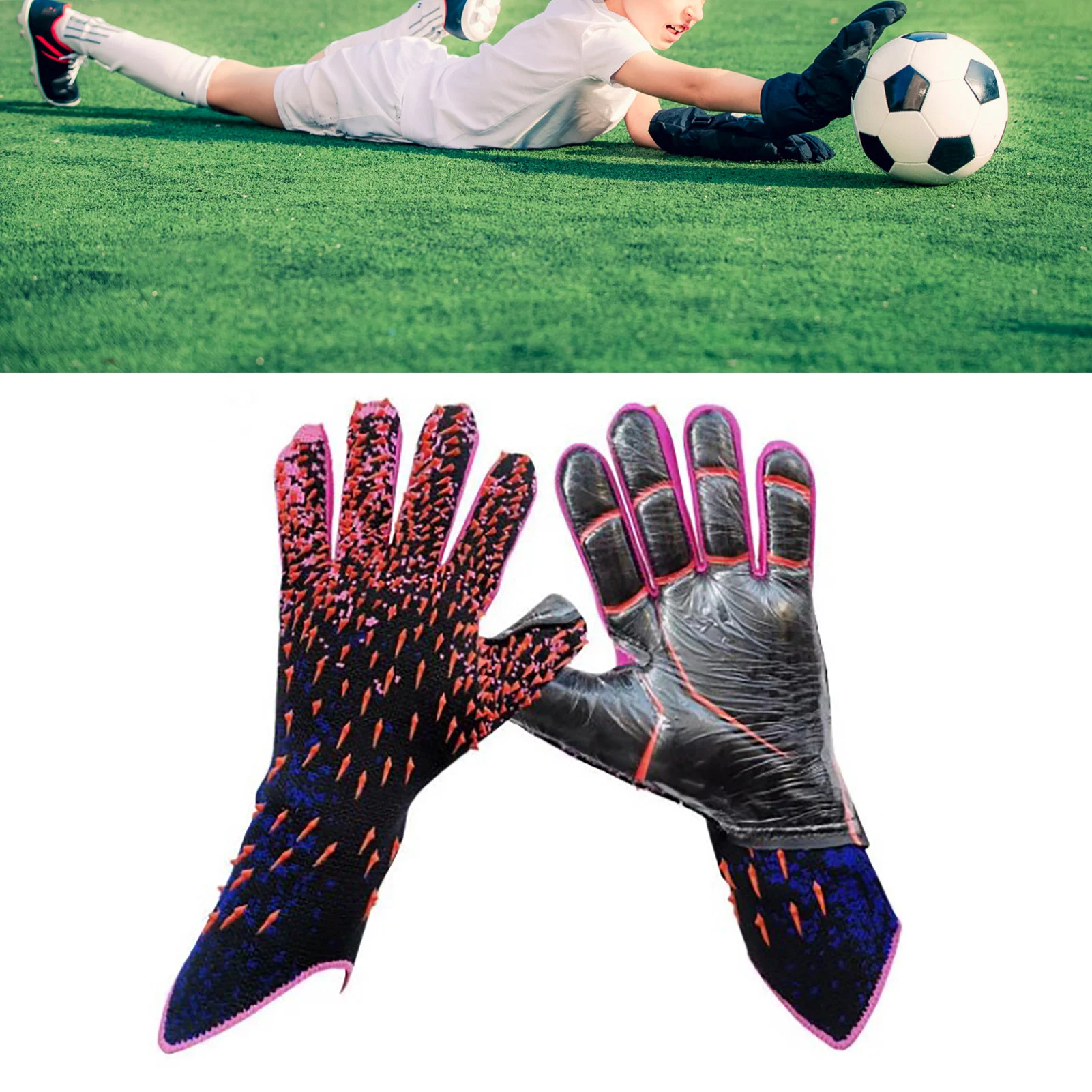 Description Picture 6 of itemProfessional Soccer Gloves Soccer Goalie Goalkeeper Gloves Latex Anti Slip Football Gloves with Strong Grips Palms for Kids Boys