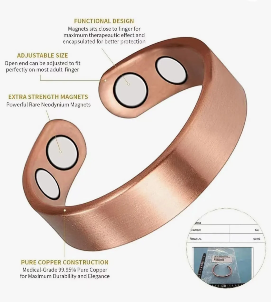 Pure Copper Magnetic Adjustable Ring - Vintage Therapeutic Anillo Magnetico Gift
