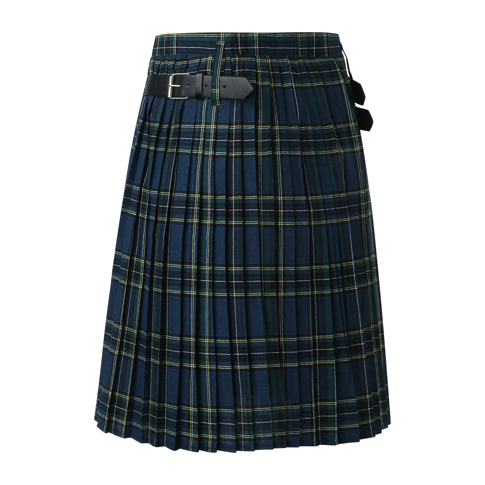 Men Scottish Festival Kilts Studded Plaid Design Rock Punk Halloween Carnival Modern Pleated Skirt