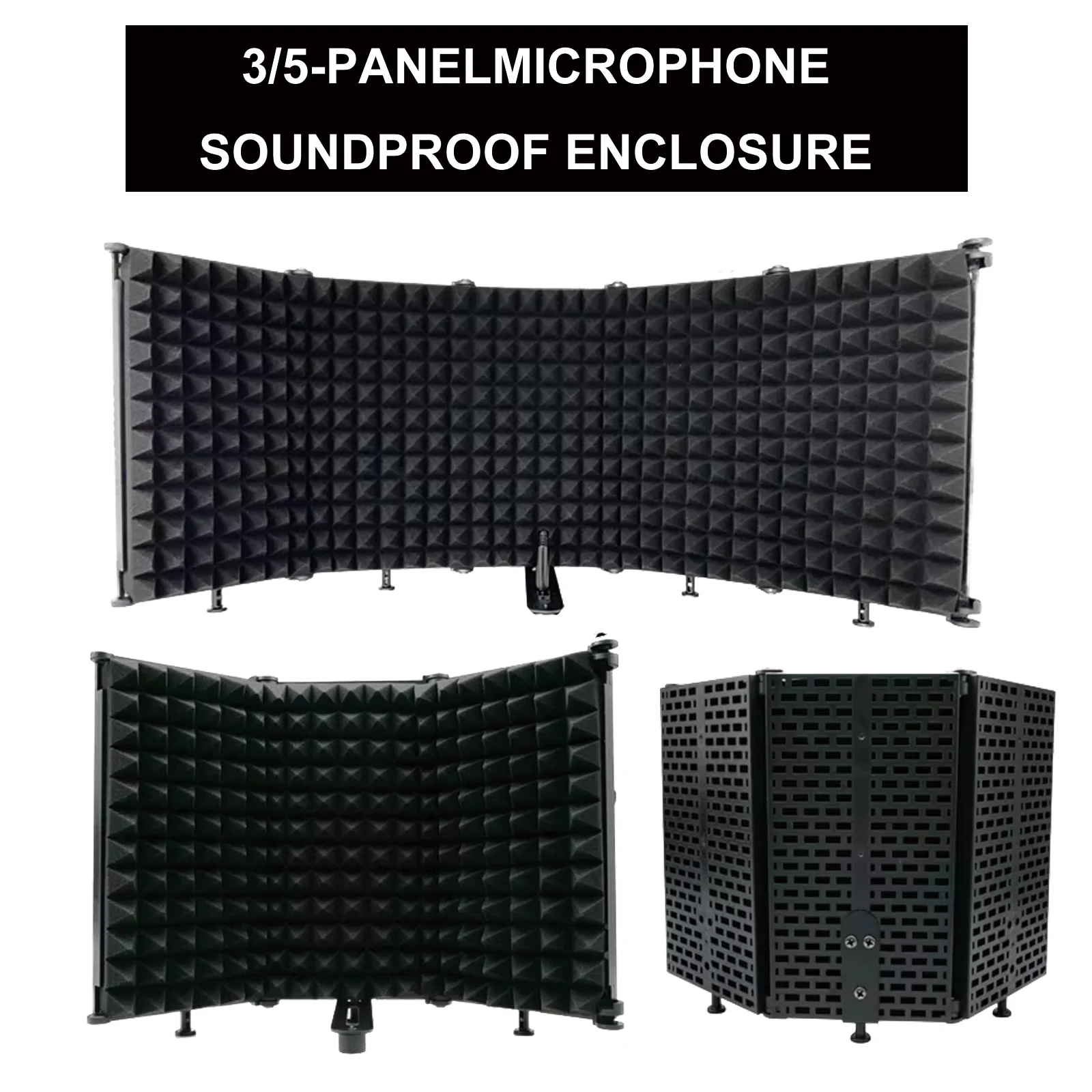 3/5-Panel Mic Isolation Shield High-Density Foam Soundproof Cover For Studio Recording Podcast Noise Reduction