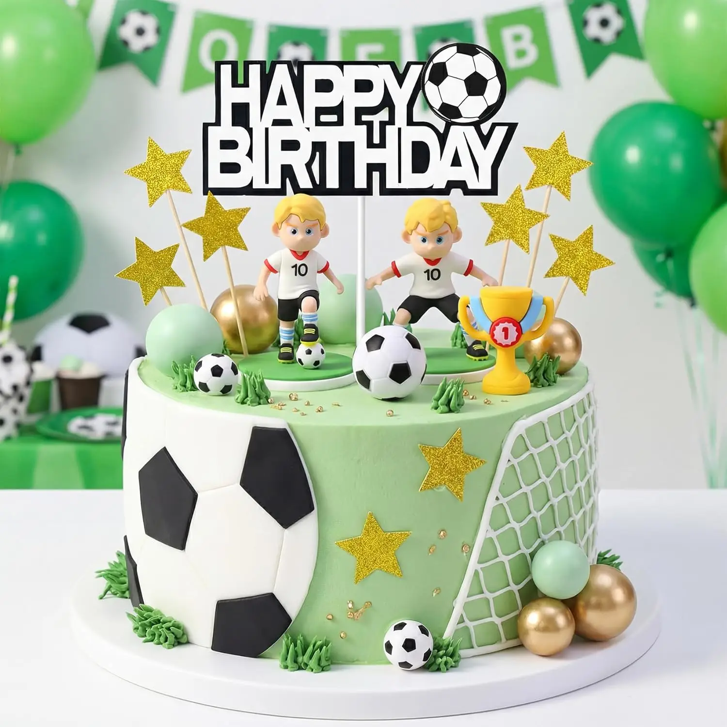 25-teiliges Fußballspieler- und Ball-Kuchenaufsatz-Set - Fußball-Themen Geburtstagsparty-Dekorationen, Cupcake-Topper Zubehör – Detail 4