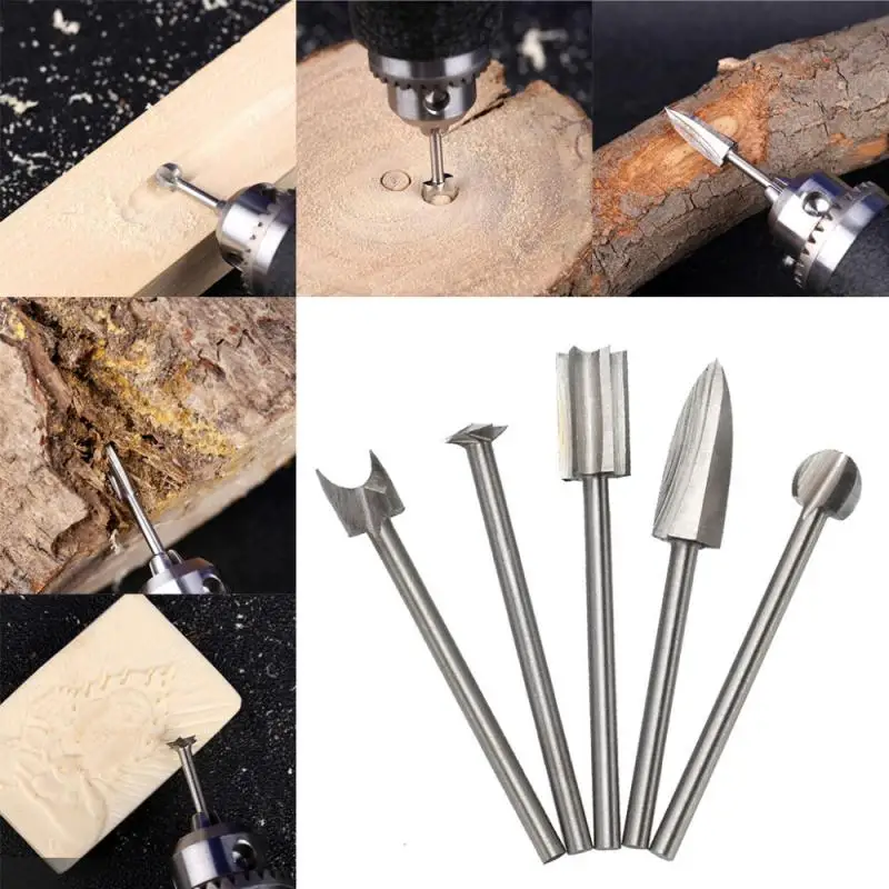 

5pcs Drill Bit Set Woodworking Carving Drill Bits Wood Grinding Engraving Milling Cutter Tools Wood Carving Accessories