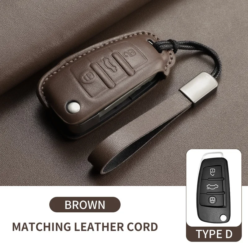Premium Leather Car Key Case Cover with Keychain - Luxury Auto Accessories
