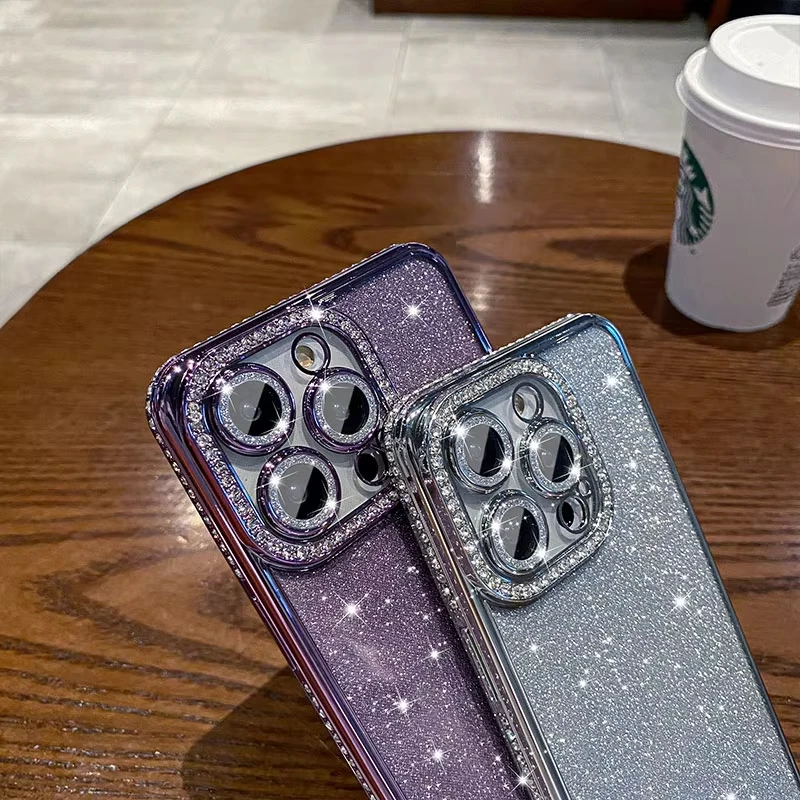Luxury Plating Bling Glitter Diamond Rhinestone Case For iPhone 16 Pro Max 15 14 13 12 11 X XS 8 Plus Soft Silicone Clear Cover for phone case,iphone case