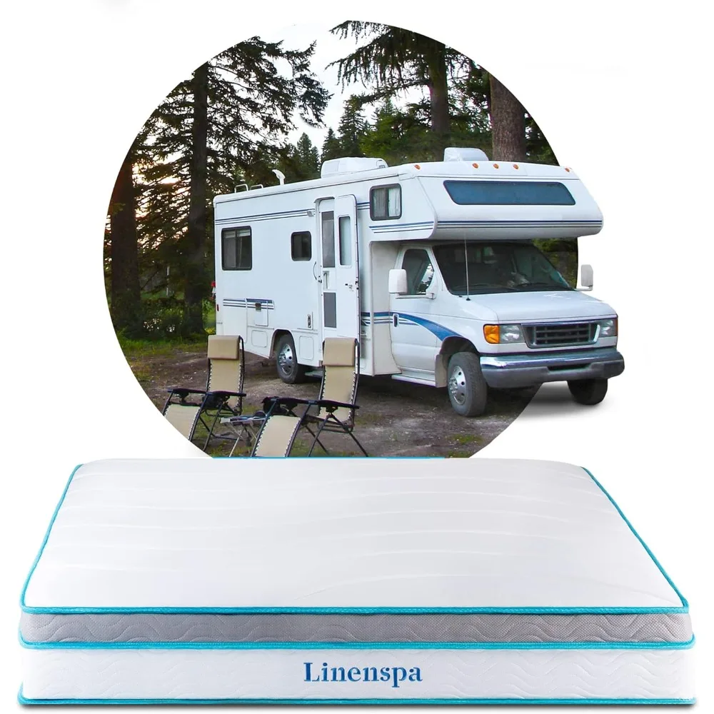 

Linenspa 10 Inch Memory Foam and Spring Hybrid Mattress - Perfect for RV Trailer & Camper - Medium Feel - Cooling