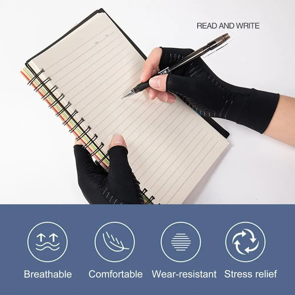 

1 Pair Compression Gloves Hand Copper Arthritis Gloves Joint Pain Relief Half Finger Anti-slip Therapy Gloves For Womens Me N8J3