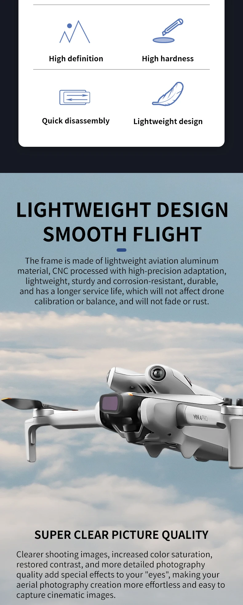 Description Picture 3 of itemFor DJI Mini 4 Pro Lens Filter UV CPL ND Star Night NDPL Polarizer Lenses Set for DJI Mini 4 Pro Drone Filters Kit Accessories