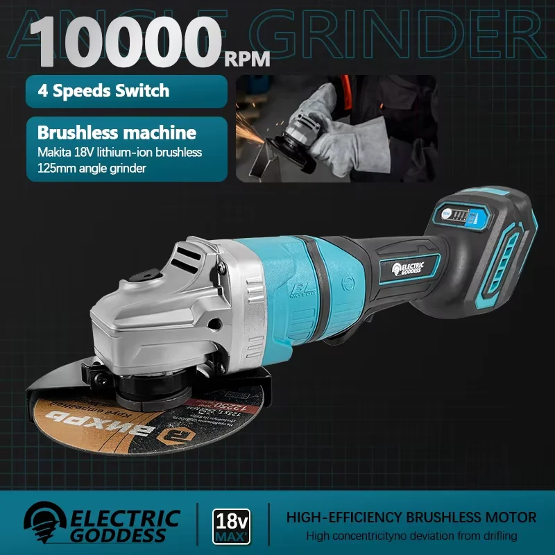 EGOD 10000RPM Cordless Angle Grinder 125mm Multifunctional Cutting Polishing Sanding Machine Power Tools for Makita 18V Battery
