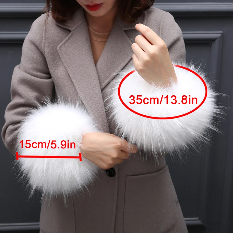 High Quality Winter Women Fur Cuffs Faux Raccoon Fox Elastic Fur Wrist Decor Detachable Arm Warmer Plush Oversleeve Fur Bracelet