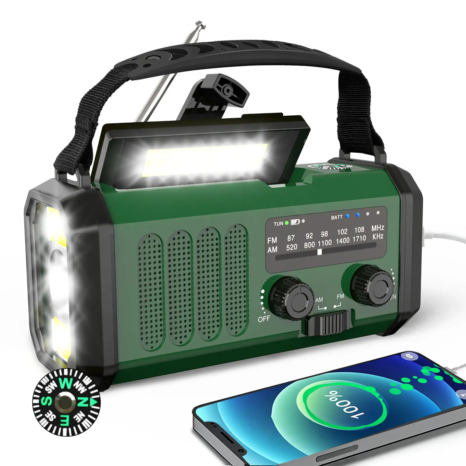 

Portable Radio Solar Hand Crank 10000mAh Cell Phone Charger Emergency Radios AM/FM LED Flashlight Outdoor Indoor Light Night